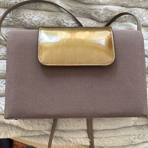 Stuart Weitzman vintage purse. Grey with forest green accent.